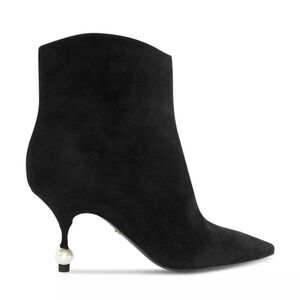 Giambattista Valli Pointed-Toe Suede Heeled Booties Black Size EU 38 NEW